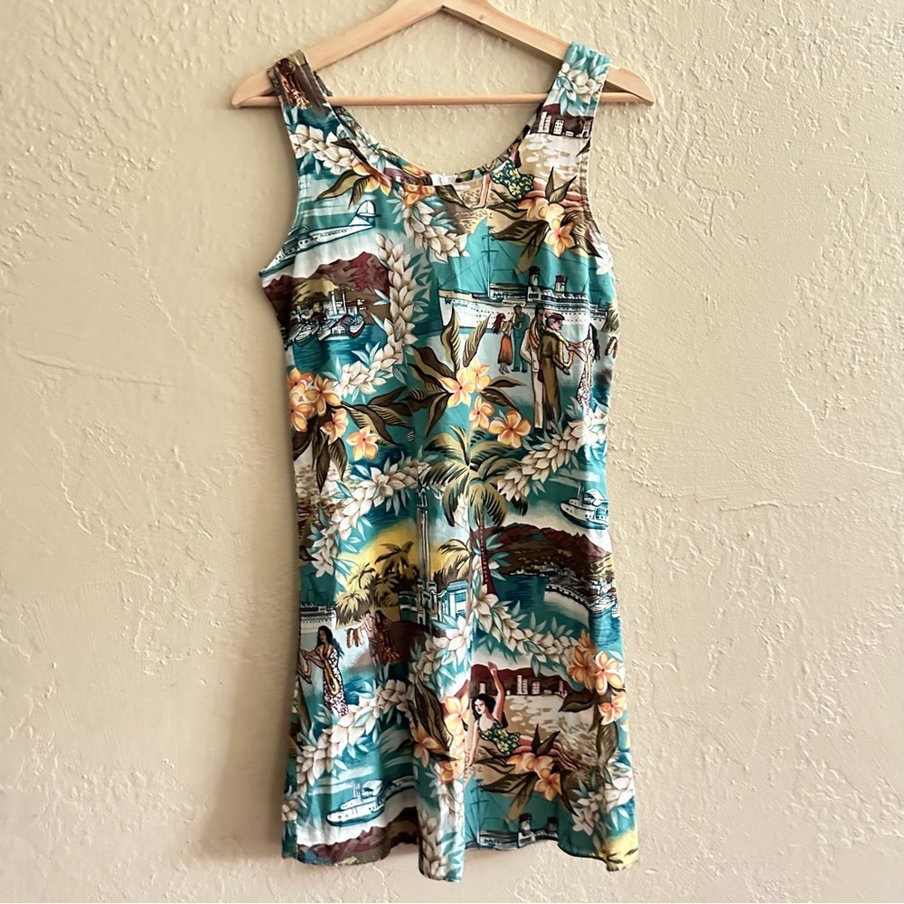 Vintage Tropical Print Sleeveless Dress - Picture 2 of 7